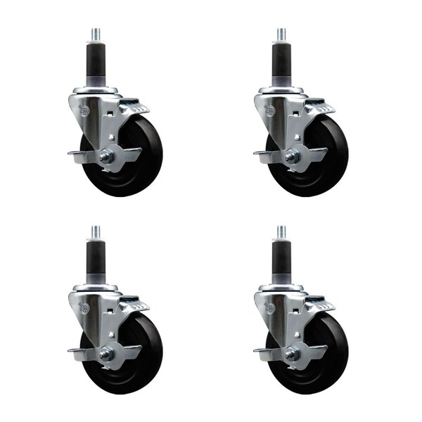 Service Caster 4'' Soft Rubber Swivel 1-1/8'' Expanding Stem Caster Set with Brake, 4PK SCC-EX20S414-SRS-TLB-118-4 - main